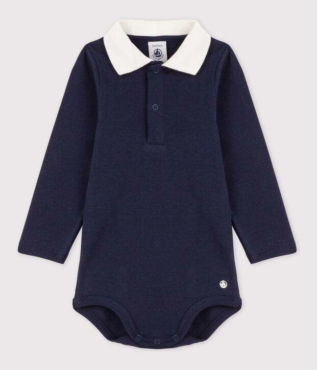 Baby-Body mit Polokragen aus einfarbiger Baumwolle SMOKING