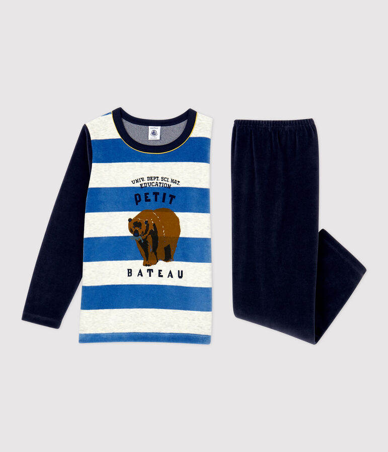 Kinderpyjama aus Nicki mit Streifen f&uuml;r Jungen blau/vielfarbig