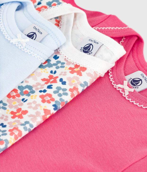 Set lang&auml;rmeliger Baby-Bodys aus Baumwolle mit Blumenmotiv vielfarbig