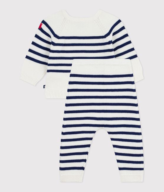 2-teiliges Baby-Set aus Wollstrick mit Matrosenstreifen blau MARSHMALLOW/ SOIR