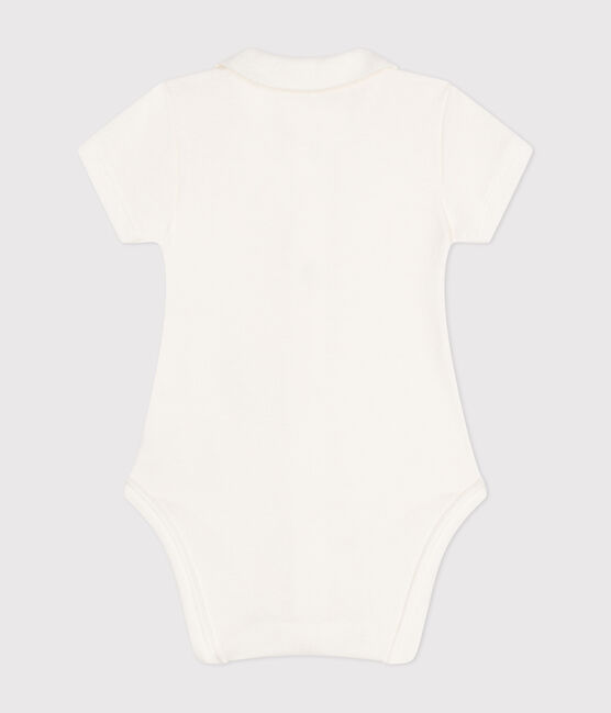 Kurzärmeliger Baby-Body mit Kragen weiss MARSHMALLOW
