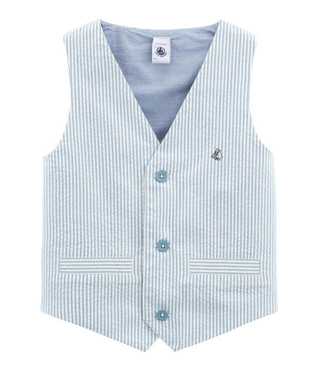&Auml;rmellose Strickjacke f&uuml;r Jungen blau/weiss
