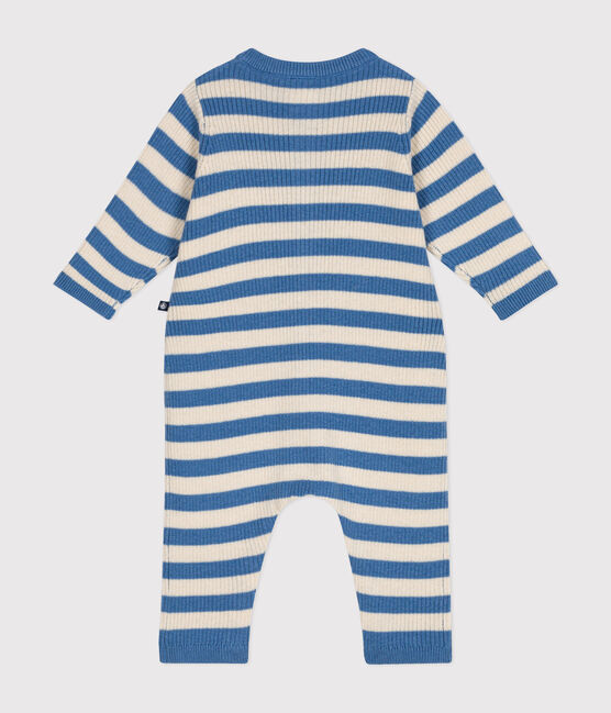 Gestreifter Baby-Overall aus Woll- und Baumwollstrick blau BEACH/ AVALANCHE