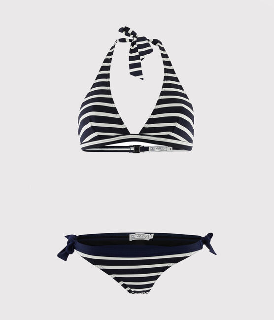 Damen-Bikini mit Streifen-Design blau SMOKING/weiss MARSHMALLOW