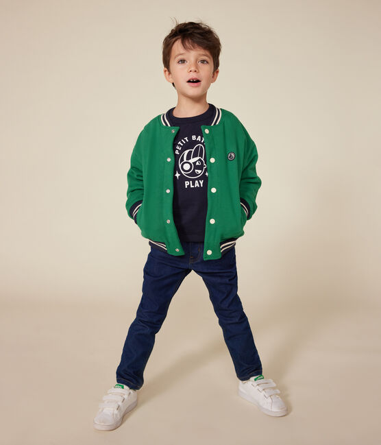 Kinder College-Jacke aus Molton und Sherpa für Jungen grün JARDIN