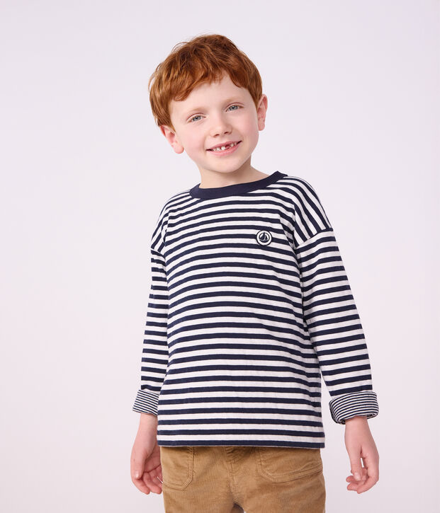 Lang&auml;rmeliges Kinder-T-Shirt mit Streifen blau/weiss/blau
