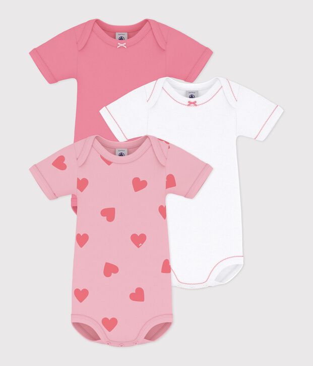 Set kurz&auml;rmeliger Baby-Bodys aus Baumwolle mit Herzmotiv vielfarbig