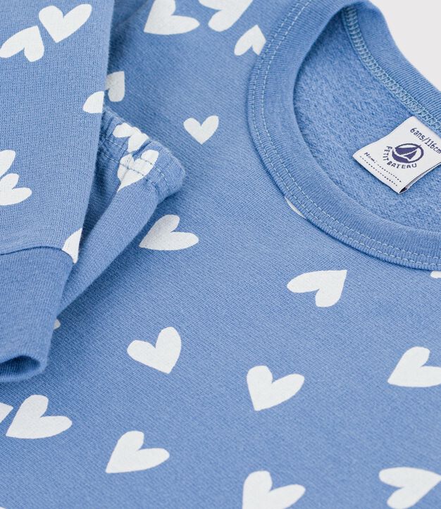 Kinder-Pyjama aus Molton mit Herzmotiv blau/weiss