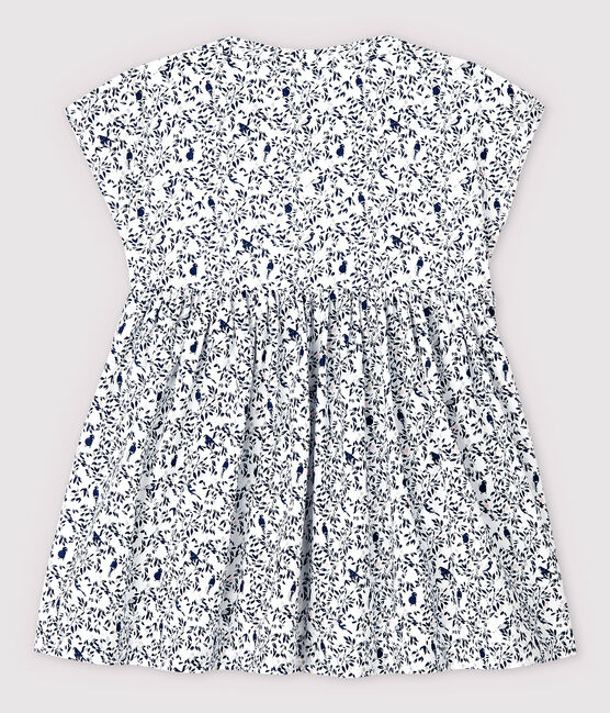 Kurzärmeliges Baby-Kleid aus Popeline für Mädchen weiss MARSHMALLOW/weiss MULTICO