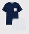 Kinder-Kurzpyjama aus Rippstrick blau MEDIEVAL/grau POUSSIERE