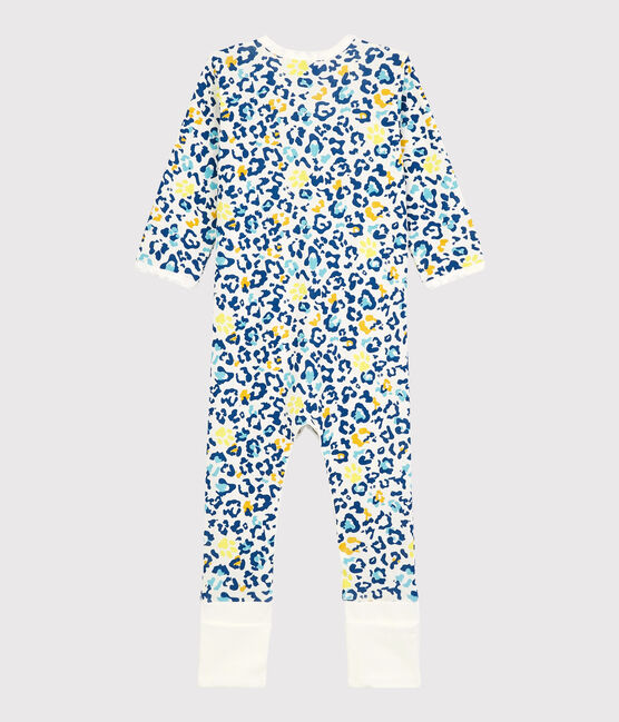 Baby-Strampler mit abnehmbaren Füßen aus Baumwolle in Leuchtfarbe mit Panther-Motiv weiss MARSHMALLOW/weiss MULTICO