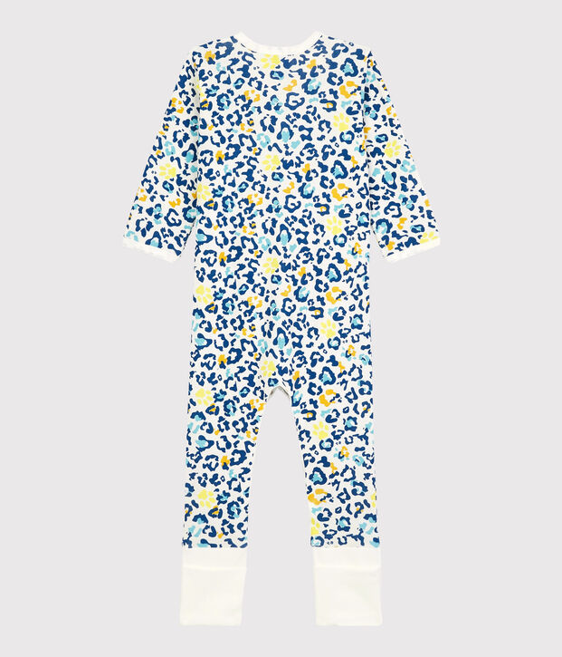 Baby-Strampler mit abnehmbaren F&uuml;&szlig;en aus Baumwolle in Leuchtfarbe mit Panther-Motiv weiss/vielfarbig