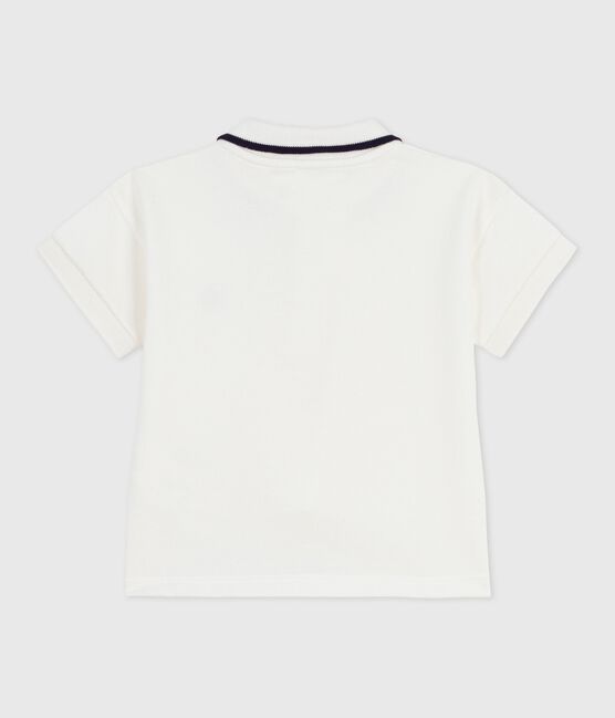 Kurzärmeliges Baby-Poloshirt aus einfarbiger Baumwolle weiss MARSHMALLOW