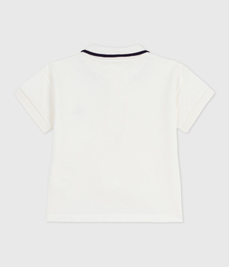 Kurz&auml;rmeliges Baby-Poloshirt aus einfarbiger Baumwolle weiss