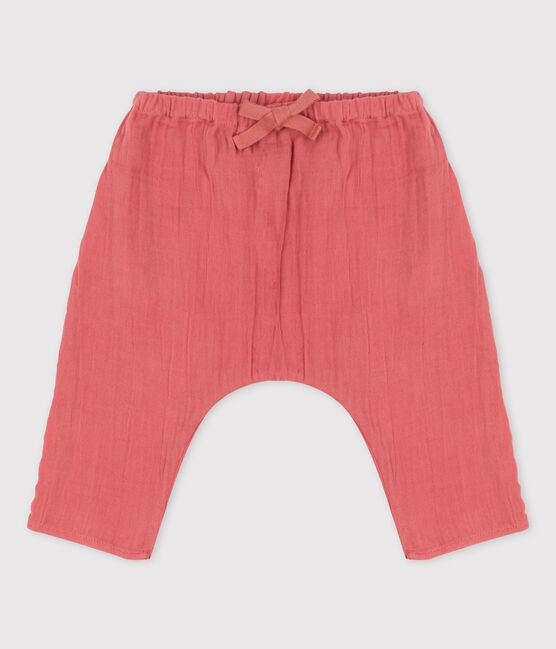 Einfarbige Baby-Pluderhose aus Bio-Musselinstoff rosa PAPAYE