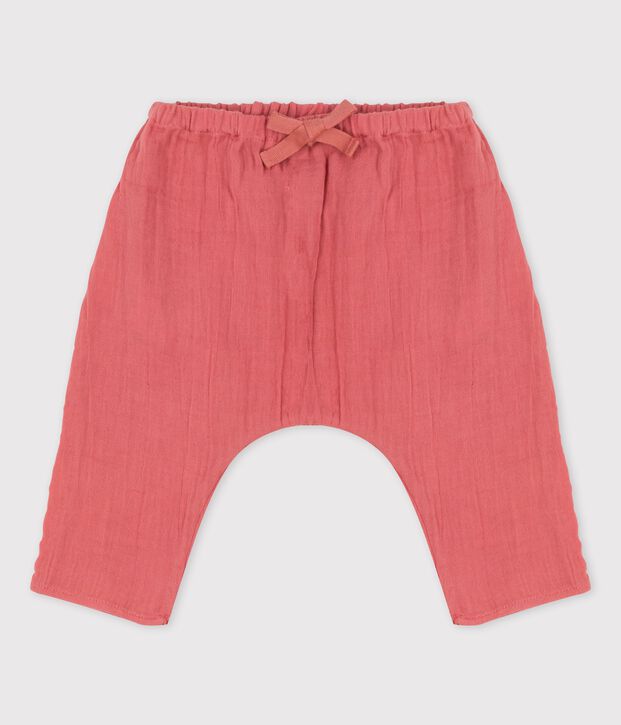 Einfarbige Baby-Pluderhose aus Bio-Musselinstoff rosa
