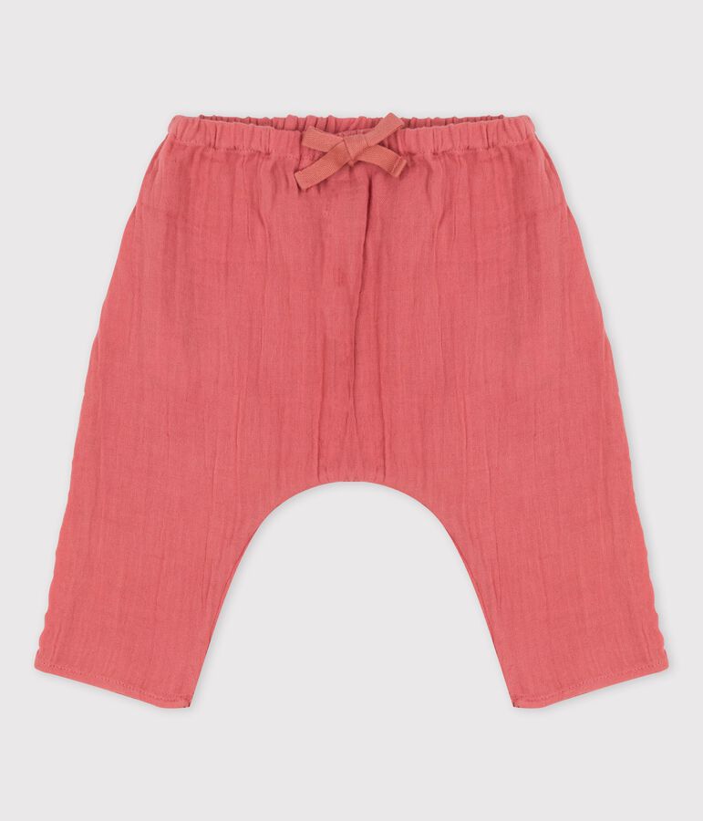 Einfarbige Baby-Pluderhose aus Bio-Musselinstoff rosa