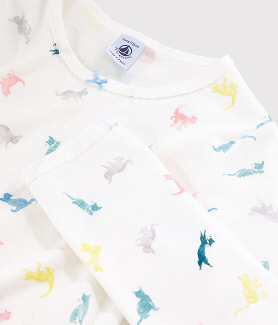 Kinderpyjama aus Baumwolle mit Katzenmotiv für Mädchen weiss MARSHMALLOW/weiss MULTICO