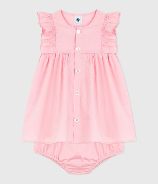 Schlichtes Babykleid und Pumphose aus Baumwolle rosa