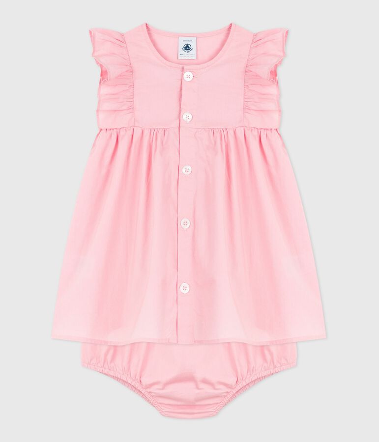 Schlichtes Babykleid und Pumphose aus Baumwolle rosa
