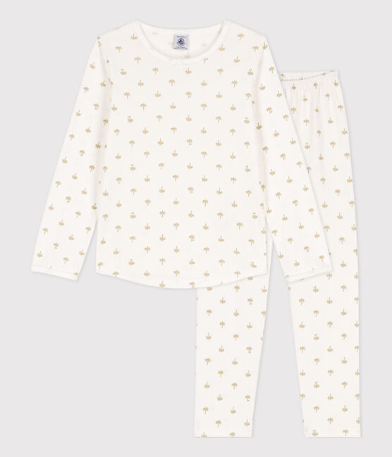 Kinder-Kurzpyjama aus Baumwolle für Mädchen weiss MARSHMALLOW/weiss MULTICO