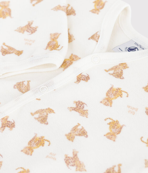 Strampler aus Nicki mit Leoparden-Motiv weiss/vielfarbig