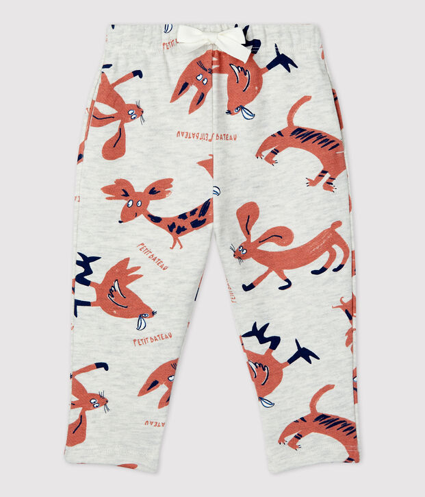 Baby-Hose aus Molton mit Tieraufdruck beige/vielfarbig