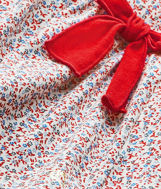 Bedrucktes Baby-Mädchen-Kleid weiss MARSHMALLOW/rot TERKUIT/ MULTICO