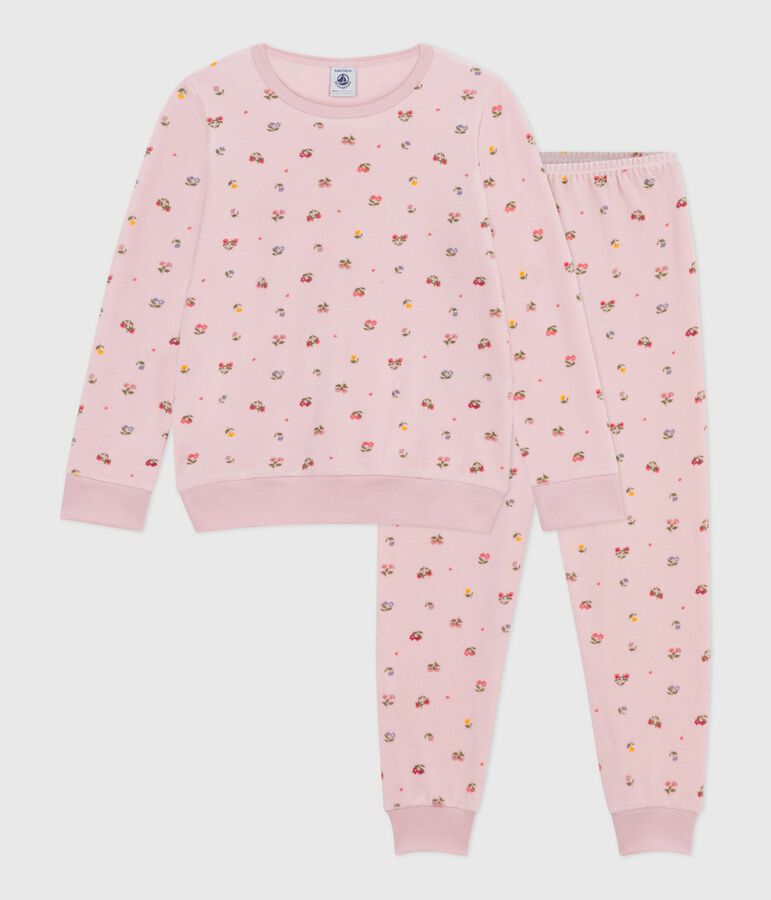 Kinder-Pyjama aus Nicki mit Blumenmotiv rosa/vielfarbig