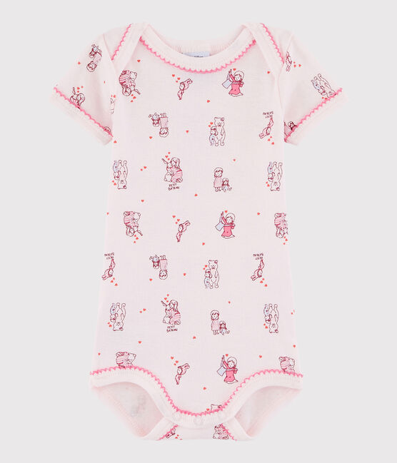 Kurzärmeliger Baby-Body Mädchen rosa VIENNE/weiss MULTICO