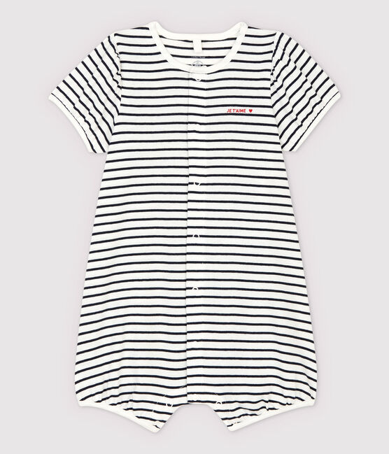  Kurzer Baby-Overall aus dickem Bio-Baumwoll weiss MARSHMALLOW/blau SMOKING