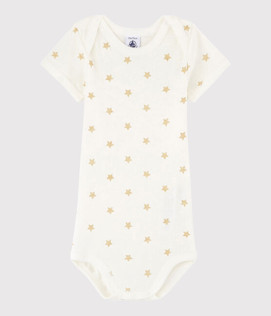 Kurzärmeliger Baby-Body Mädchen weiss MARSHMALLOW/gelb OR