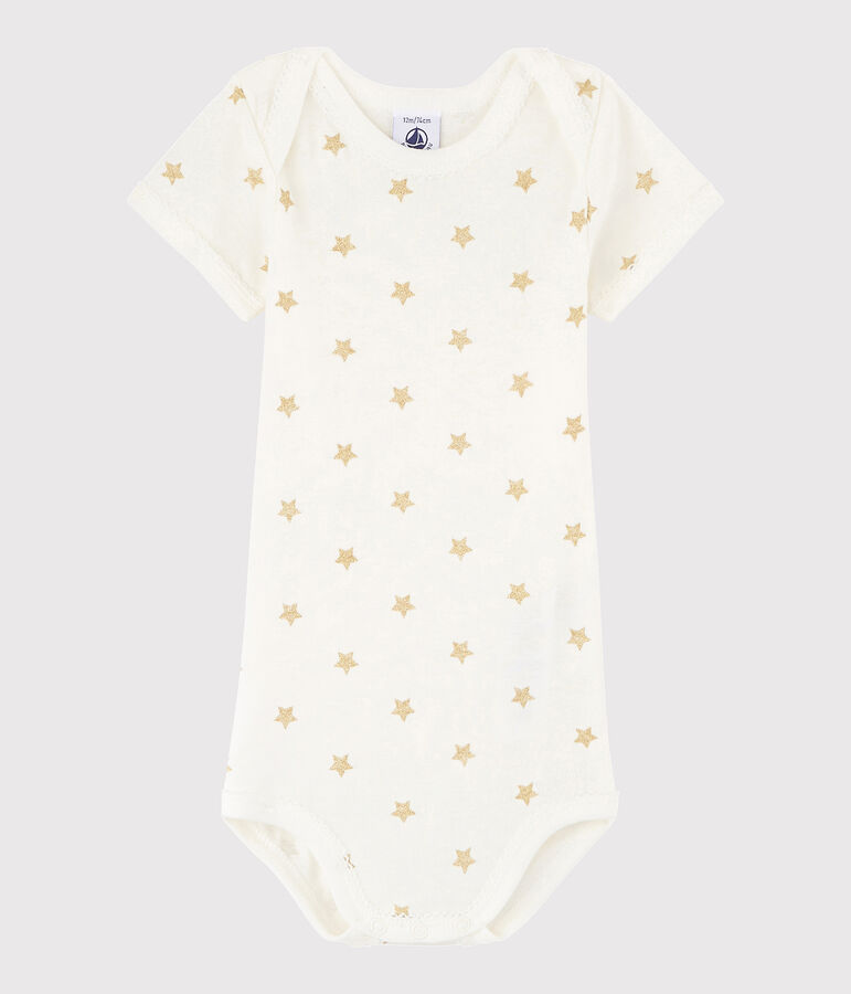 Kurz&auml;rmeliger Baby-Body M&auml;dchen weiss/gelb