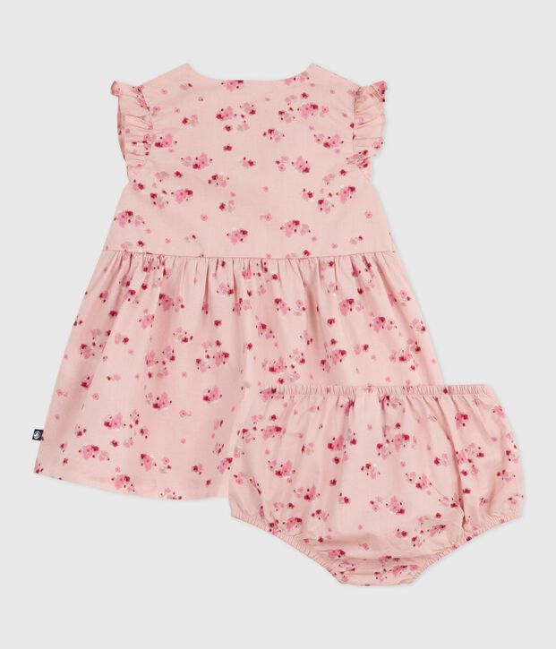 &Auml;rmelloses Baby-Kleid aus Baumwolle mit dazu passendem Bloomer rosa/vielfarbig