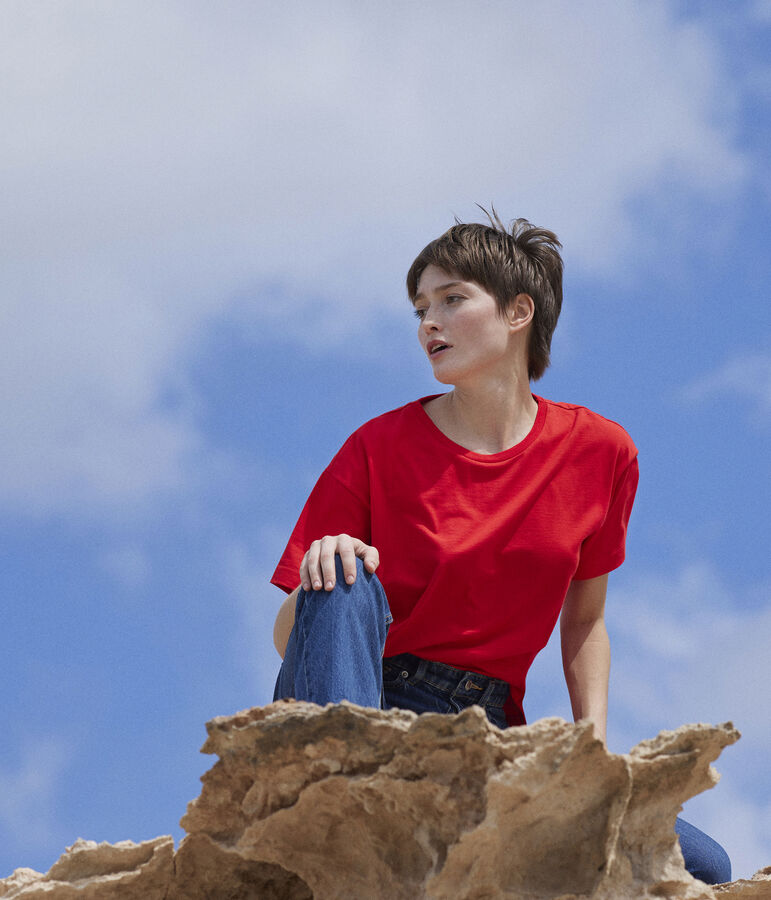 Damen-T-Shirt LE BOXY aus Baumwolle rot PEPS