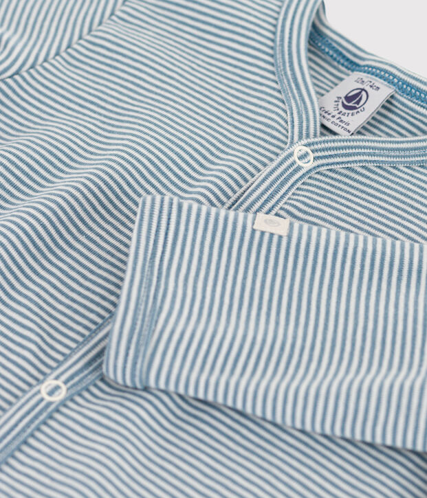 Baby-Strampler aus Baumwolle mit Ringelstreifen. blau/weiss