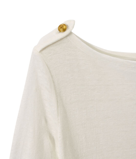Damen-T-Shirt aus Leinen weiss LAIT