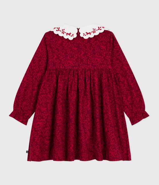 Langärmeliges Kinder-Kleid aus gemustertem Flanell rot AMARANTE/ TERKUIT
