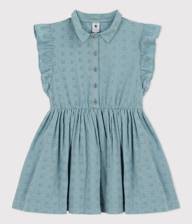 Kinderkleid in Broderie Anglaise f&uuml;r M&auml;dchen blau