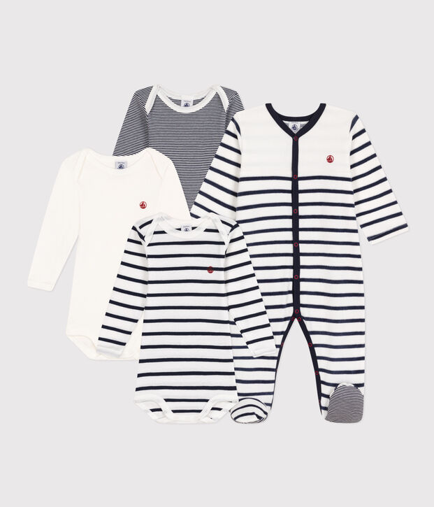 Set bestehend aus 1 Baby-Pyjama und 3 gestreiften Bodys vielfarbig