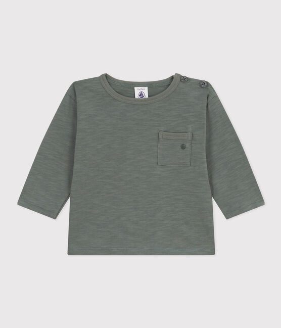 Langärmeliges Baby-T-Shirt aus geflammtem Jersey grün THUYA