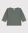 Langärmeliges Baby-T-Shirt aus geflammtem Jersey grün THUYA