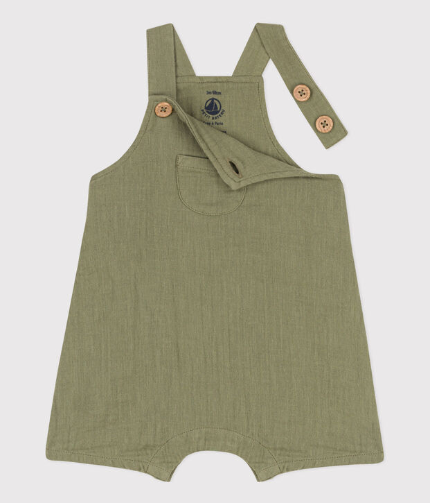 Kurze Baby-Latzhose aus Musselin gr&uuml;n