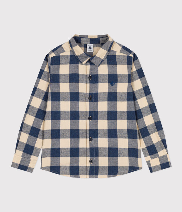 Kinderhemd aus Baumwoll-Flanell mit Karomuster f&uuml;r Jungen blau/naturfarben