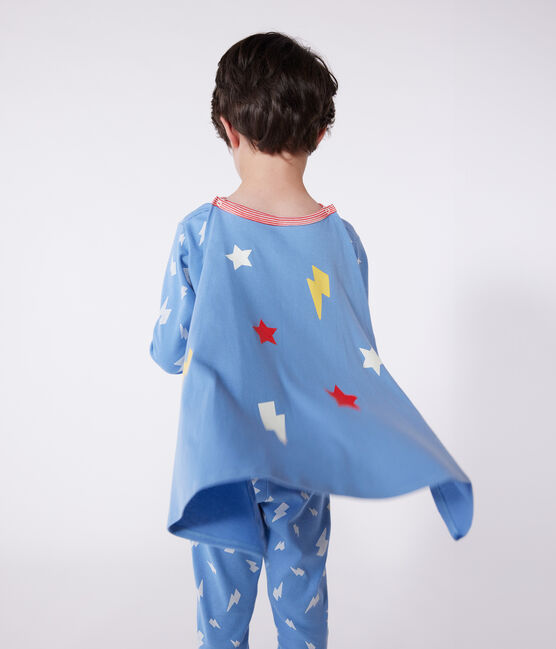 Kinder-Pyjama zum Verkleiden aus phoshoreszierender Baumwolle mit Cape  blau ALASKA/weiss MULTICO