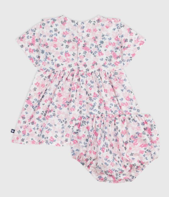 Kurzärmeliges Babykleid aus Baumwolle und dazu passender Bloomer weiss MARSHMALLOW/weiss MULTICO