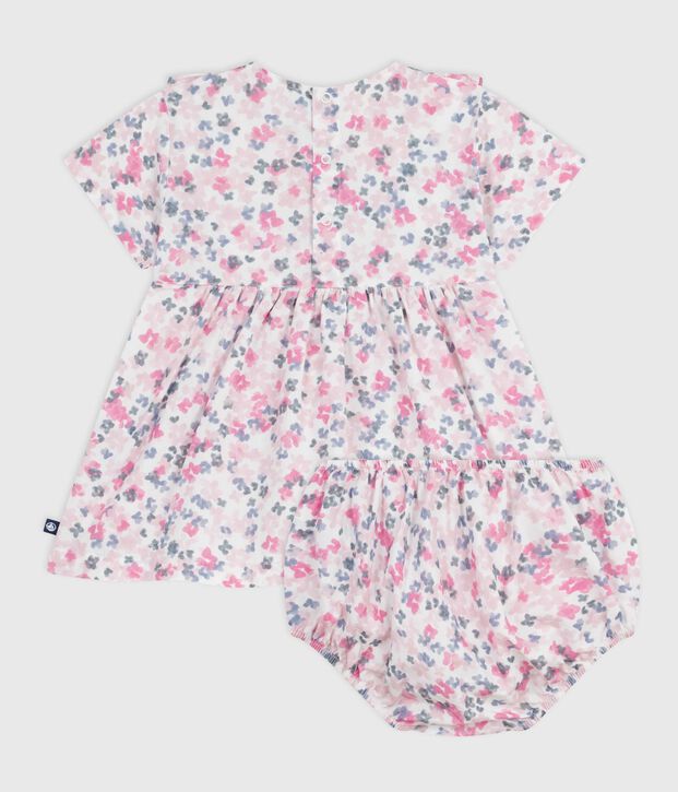 Kurz&auml;rmeliges Babykleid aus Baumwolle und dazu passender Bloomer weiss/vielfarbig