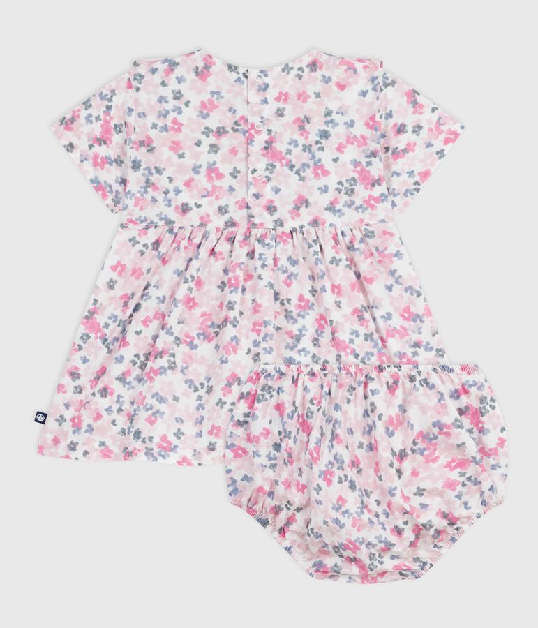 Kurz&auml;rmeliges Babykleid aus Baumwolle und dazu passender Bloomer weiss/vielfarbig