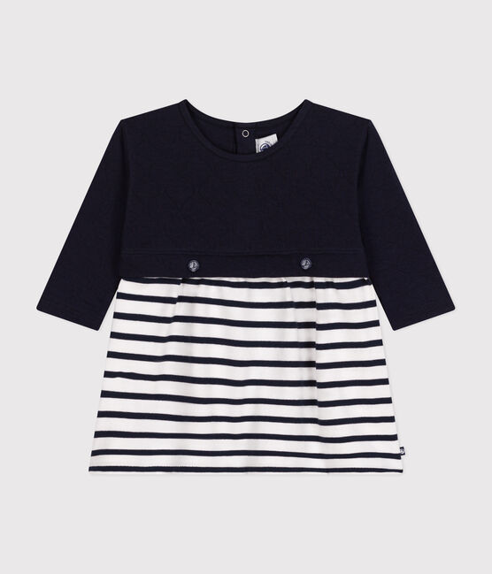 Langärmeliges Baby-Kleid aus Doppeljersey blau SMOKING/weiss MARSHMALLOW