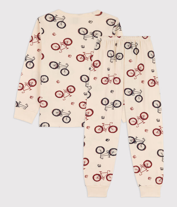 Kinderpyjama aus Baumwolle mit Fahrradmotiv naturfarben/vielfarbig